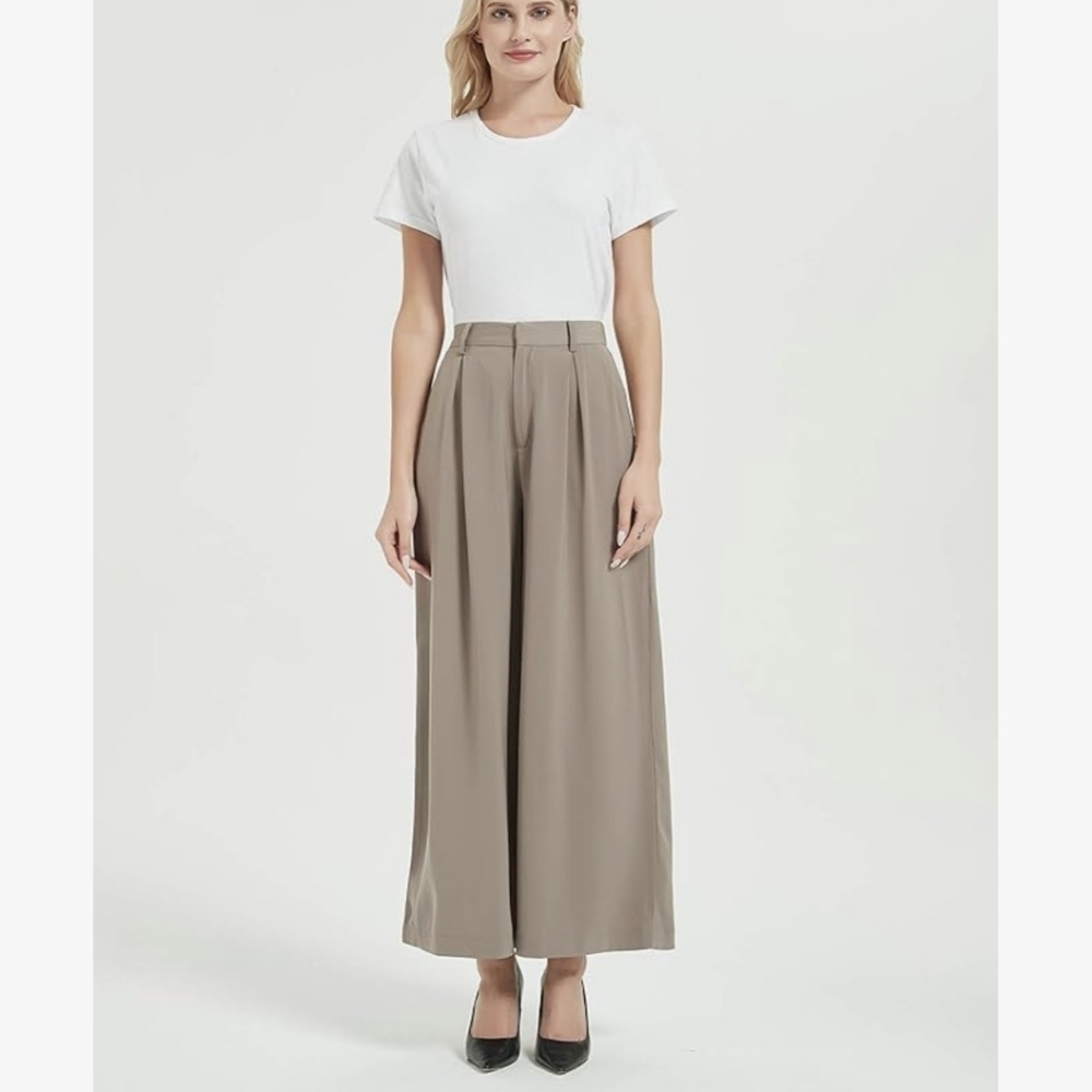 Tronjori High Waist Casual Wide Leg Long Palazzo Pants Trousers Large Short